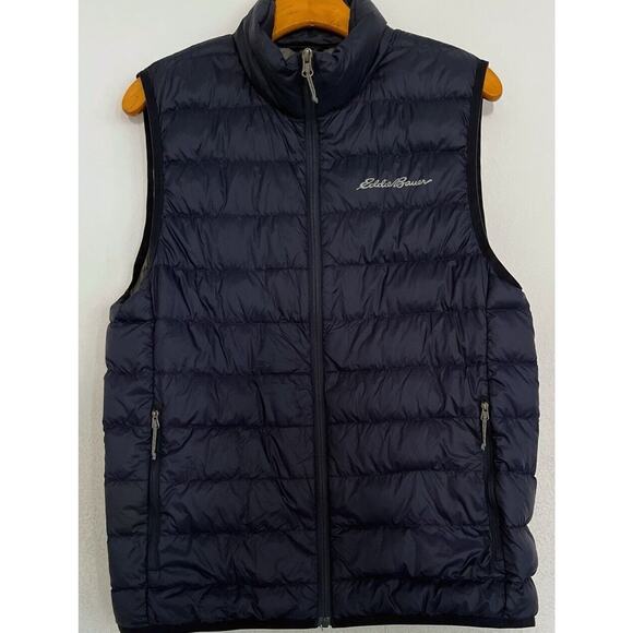 Eddie Bauer EB650 Quilt Puffer Down Vest Jacket Mens S Full Zip Navy Hiking Ski - Picture 1 of 9